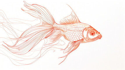 pencil line drawing of a goldfish on white background