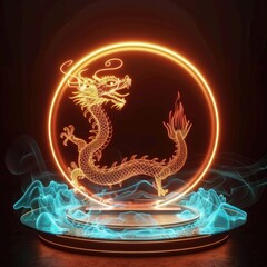 Wall Mural - A dragon is inside a glowing circle