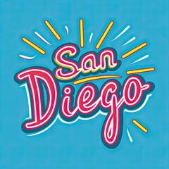 Poster - Colorful San Diego Typography on Blue Background