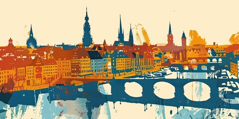 Wall Mural - Vibrant City Skyline with Bridges and Gothic Architecture