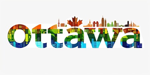 Sticker - Colorful Ottawa City Skyline with Typography