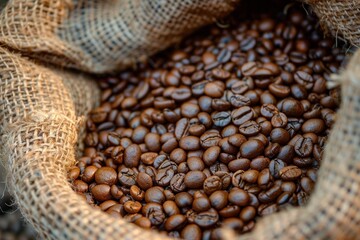 Sticker - Freshly roasted coffee beans spilling out of a burlap sack