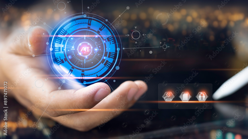 Artificial intelligence and Automated machine learning language blue ...