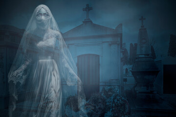 Canvas Print - Bride ghost from an old cemetery