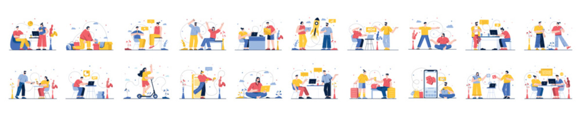 Wall Mural - bundle of colorful concepts with people scene in flat cartoon design. a large selection of colorful 