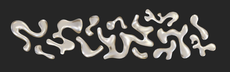 Wall Mural - Chrome liquid shapes in y2k style. Realistic 3d metal silver fluid form in aesthetic futuristic.