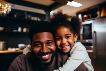 Wall Mural - Smiling portrait of a young father with daughter at home