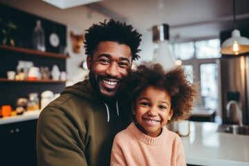 Wall Mural - Smiling portrait of a young father with daughter at home