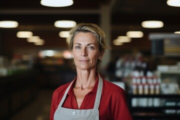 Wall Mural - Portrait of a middle aged female grocery store worker