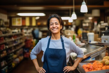 Wall Mural - Portrait of a middle aged female grocery store worker