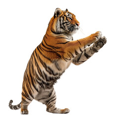 Wall Mural - Big orange tiger in dynamic pose, isolated on white or transparent background, png clipart, design element.