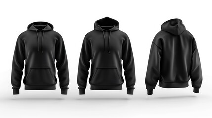 Poster - Three black hoodies are shown in a row, with the hoods pulled up