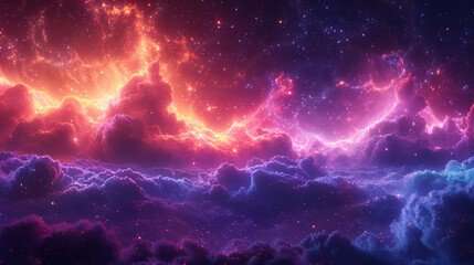 Wall Mural - A colorful sky with clouds and stars. The sky is filled with a variety of colors, including pink, orange, and purple. The stars are scattered throughout the sky, creating a sense of depth and wonder.