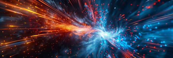 Wall Mural - Vibrant cosmic energy explosion in space with bright red and blue colors, depicting interstellar dynamics.