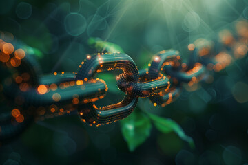 chain made of digital data, security theme, Financial network showing graphic image, high definition, connected finance, business, abstract, Ecosystems Using Blockchain