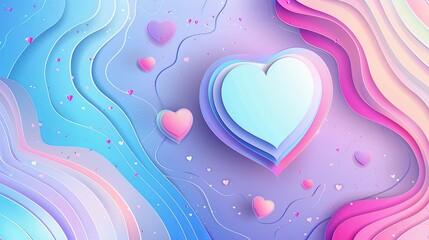 Wall Mural - Vibrant Y2k Style Valentine's Day Template with Gradient Hearts for Greeting Cards and Banners