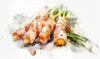 Wall Mural - Galangal realistics Digital illustration, white background, watercolor style -