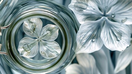 Poster -   A close-up of two glass vases, each with a flower inside