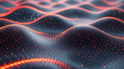 Poster - Abstract 3d wave pattern with glowing red dots