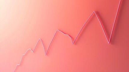 Elegant line graph on light coral background, steady increase, market growth depiction, minimalist style