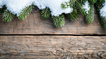 Wall Mural - A wooden frame with a pine tree and snow on it