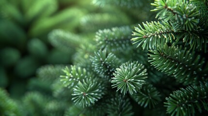 Wall Mural - A close up of a green pine tree with many branches