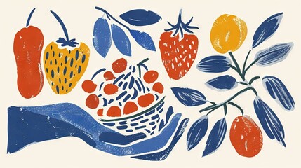 Poster -  A hand holds fruit on a white background