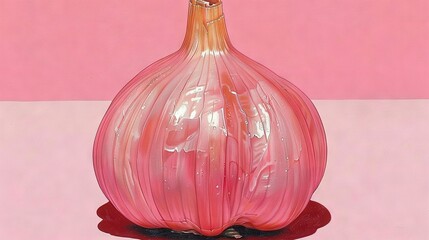 Poster -   Pink vase atop red base on pink-white surface, with pink wall backdrop