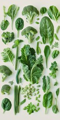 Wall Mural - Vegetarian fiber-rich greens including spinach, broccoli, and kale contribute to a healthy diet and lifestyle.