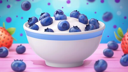 Wall Mural - Illustration of bowl full of fresh ripe blueberries.