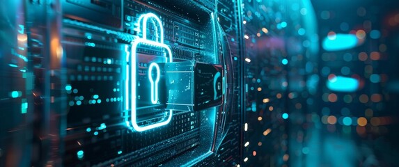 A computer screen shows a lock with a key on it