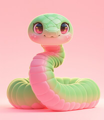 Canvas Print - 2025 A cartoon snake with a pink and green body and a pink head