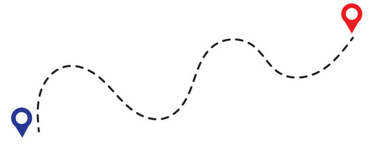 Wall Mural - route icon between two points with dotted path and location pin. location pointer continuous one lin