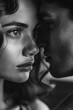 © Alexandr - Candid, black and white portrait of a young man and woman sharing an intimate moment.