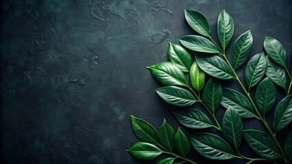 green leaves on dark background