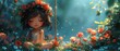 © weerayut - Enchanting scene of a serene girl on a swing amidst vibrant flowers in a dreamy, magical garden at twilight.