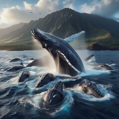 Canvas Print -  Humpback Whales Migration Maui Hawaii USA Each year hundreds of