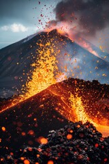 Wall Mural - Volcano erupts with huge plume of smoke and ash