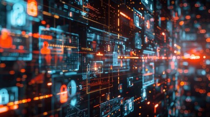 Poster - Electronic circuit board with binary codes and digital information, representing modern technology and communication systems.