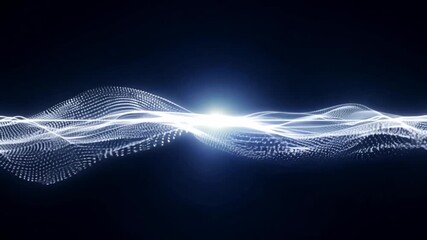 Poster - A white abstract wave of light flows across a black background, creating a dynamic and ethereal effect.