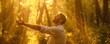 © Soulstarry  - Man praying with open arms in a forest, sunlight filtering through trees, spiritual manifestation, connection with nature