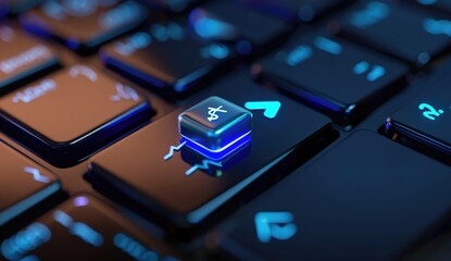 Blue Illuminated Dollar Key on a Black Keyboard
