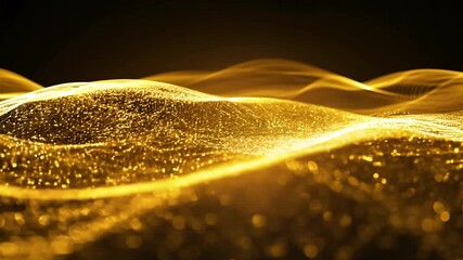 Poster - Shimmering golden waves flow across a black background, creating a dynamic and luxurious abstract pattern.