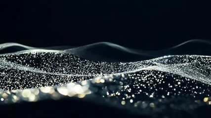 Aufkleber - White glitter particles form undulating waves against a dark background.