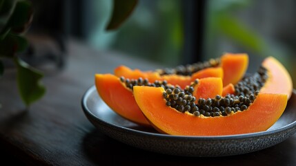 Wall Mural - papaya oil and plant isolated in bright colorful background