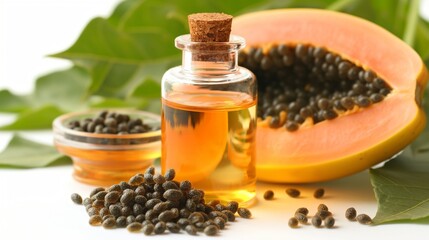 Wall Mural - papaya oil and plant isolated in white background