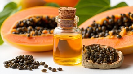 Wall Mural - papaya oil and plant isolated in white background