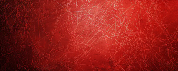 A bright red background with a subtle pattern of intersecting lines, adding structure and interest to the design.