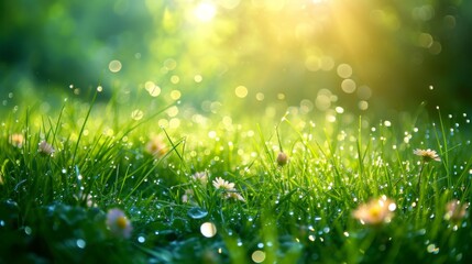 Wall Mural - A serene spring glade covered in morning dew