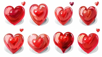Poster - Eight red hearts in different styles, including glossy, textured, and layered. Generative AI